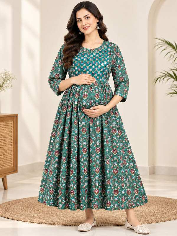 Women’s Teal Green Ethnic Maxi Dress
