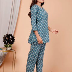 Printed Rayon Cotton Blend Co-ord Set