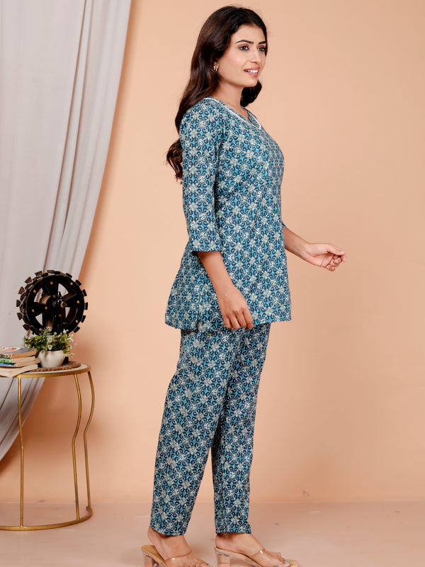 Printed Rayon Cotton Blend Co-ord Set