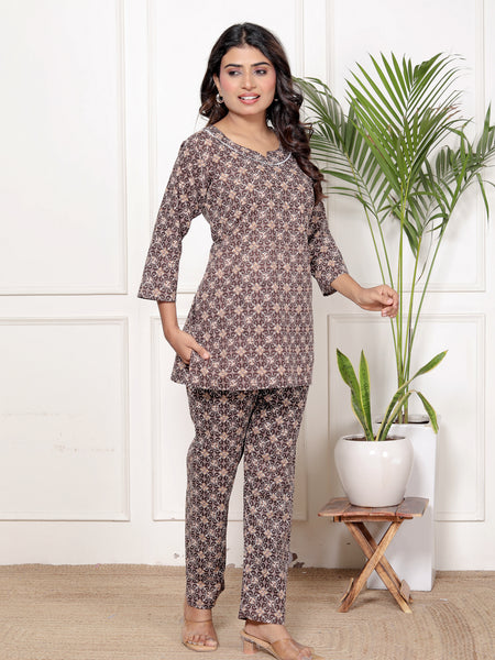 Printed Rayon Cotton Blend Co-ord Set