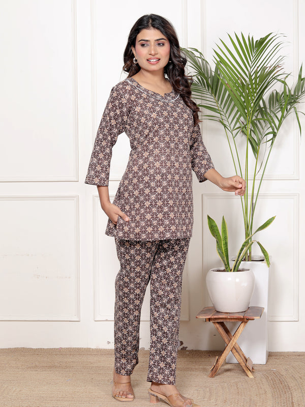 Printed Rayon Cotton Blend Co-ord Set