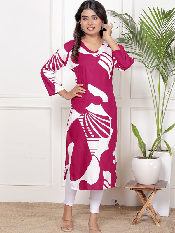 Printed Cotton Blend Ethnic Straight Kurta