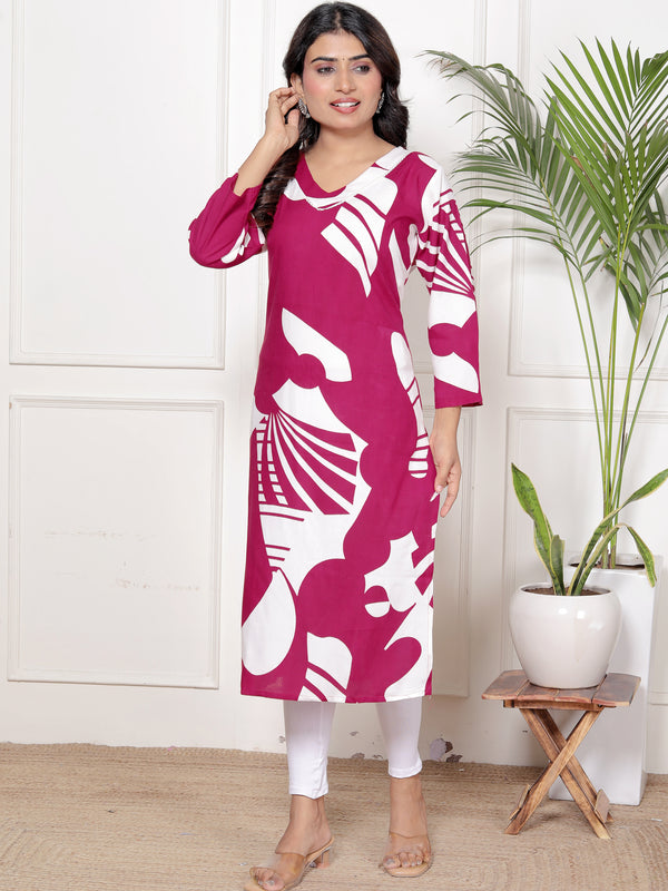 Printed Cotton Blend Ethnic Straight Kurta