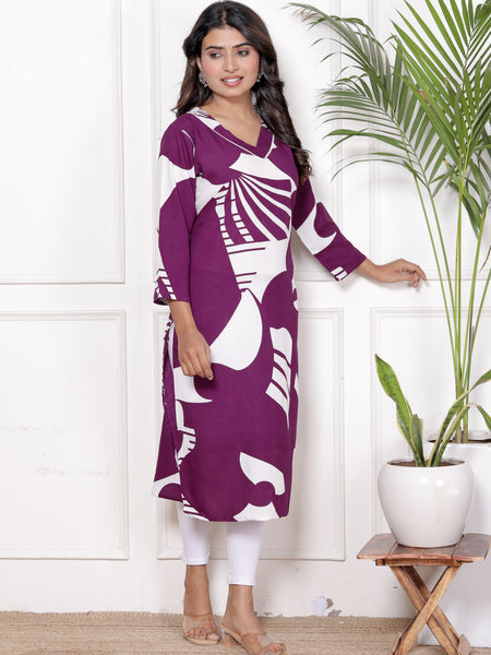 Printed Cotton Blend Ethnic Straight Kurta