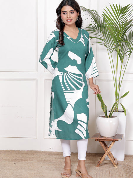 Printed Cotton Blend Ethnic Straight Kurta
