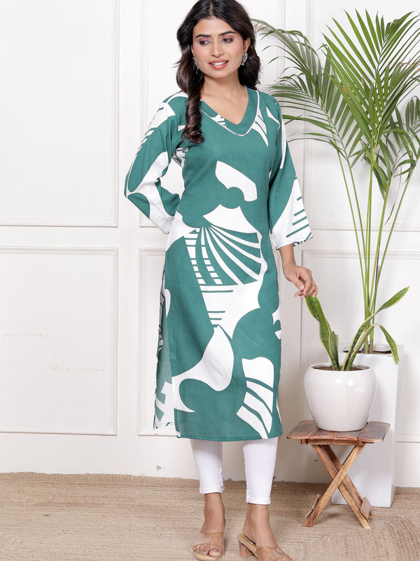 Printed Cotton Blend Ethnic Straight Kurta