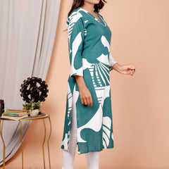 Printed Cotton Blend Ethnic Straight Kurta