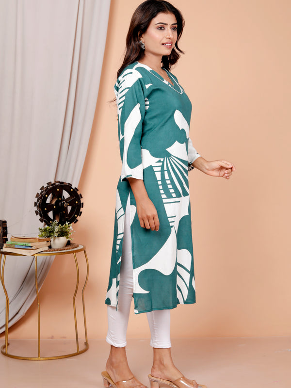 Printed Cotton Blend Ethnic Straight Kurta