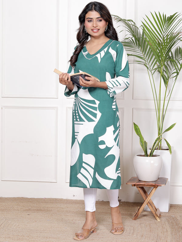 Printed Cotton Blend Ethnic Straight Kurta