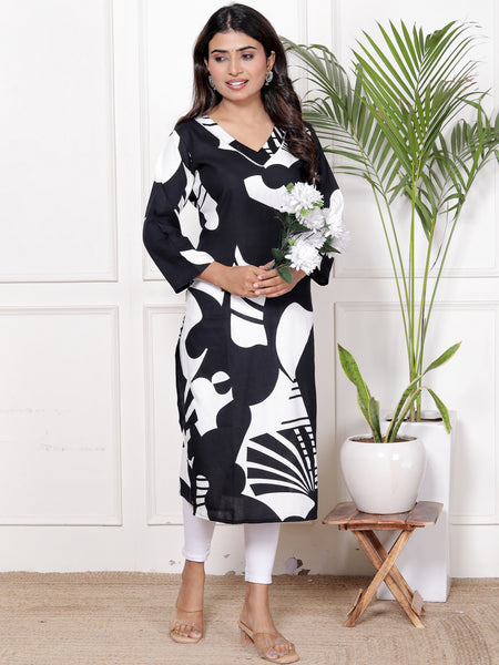 Printed Cotton Blend Ethnic Straight Kurta
