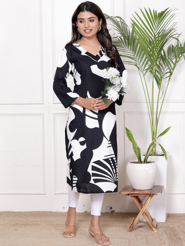 Printed Cotton Blend Ethnic Straight Kurta