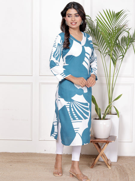Printed Cotton Blend Ethnic Straight Kurta