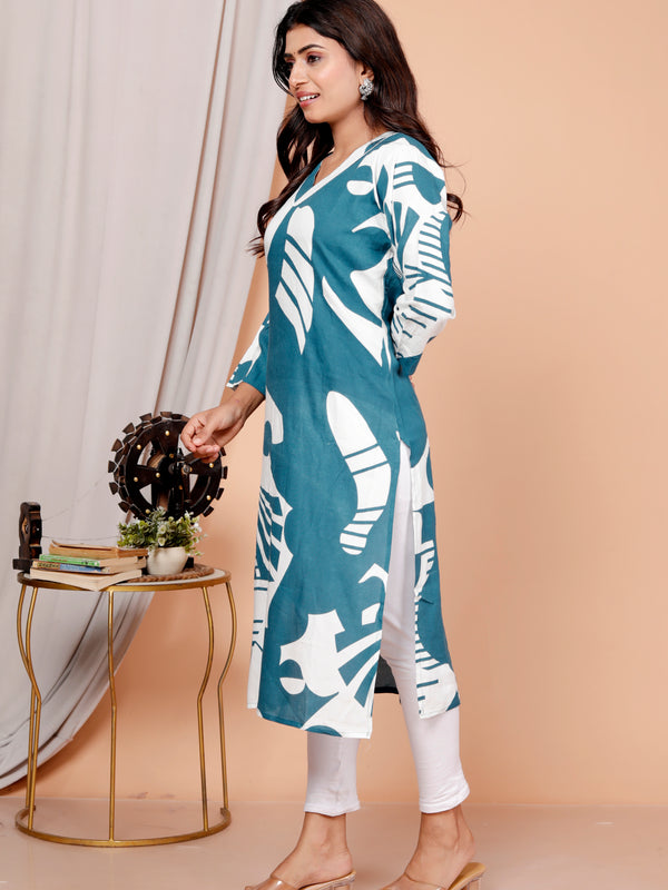 Printed Cotton Blend Ethnic Straight Kurta