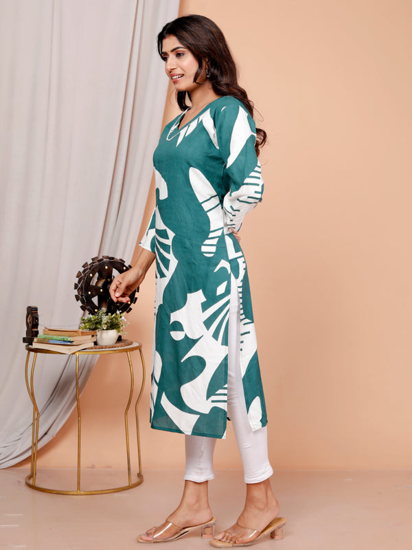 Printed Cotton Blend Ethnic Straight Kurta