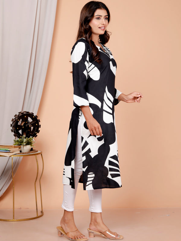 Printed Cotton Blend Ethnic Straight Kurta