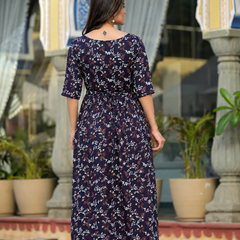 Women's Cotton Floral Maternity Feeding Dress with Zipper
