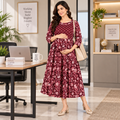 Women’s Maroon Ethnic Floral Print Maternity