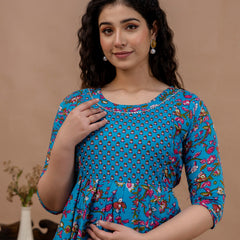 Women's Cotton Floral Maternity Feeding Dress with Zipper