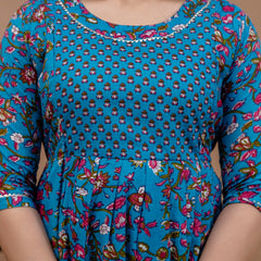Women's Cotton Floral Maternity Feeding Dress with Zipper