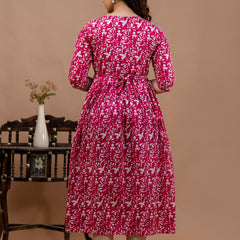 Women's Cotton Floral Maternity Feeding Dress with Zipper