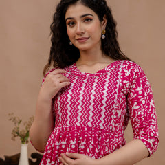 Women's Cotton Floral Maternity Feeding Dress with Zipper