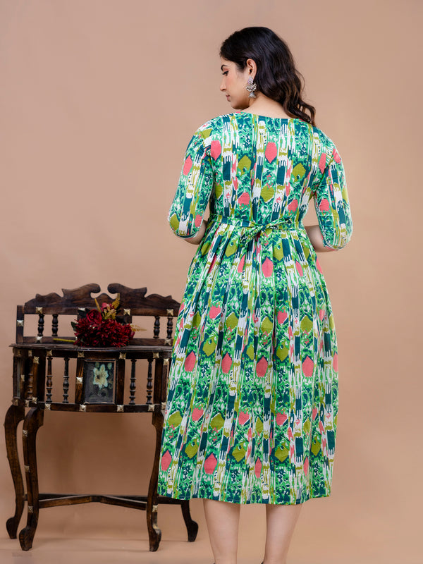 Women's Cotton Floral Maternity Feeding Dress with Zipper