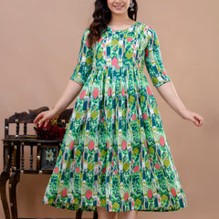 Women's Cotton Floral Maternity Feeding Dress with Zipper