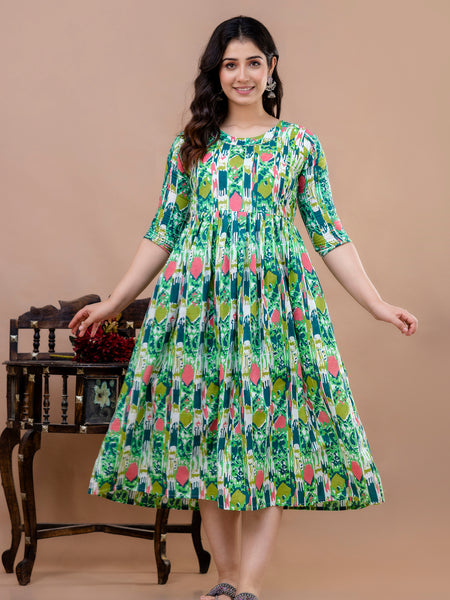 Women's Cotton Floral Maternity Feeding Dress with Zipper