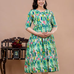 Women's Cotton Floral Maternity Feeding Dress with Zipper