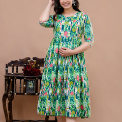 Women's Cotton Floral Maternity Feeding Dress with Zipper