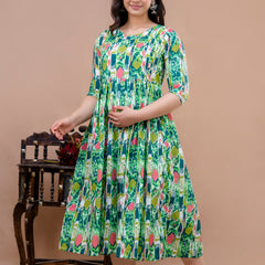 Women's Cotton Floral Maternity Feeding Dress with Zipper
