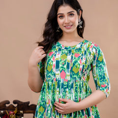 Women's Cotton Floral Maternity Feeding Dress with Zipper