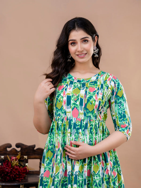 Women's Cotton Floral Maternity Feeding Dress with Zipper