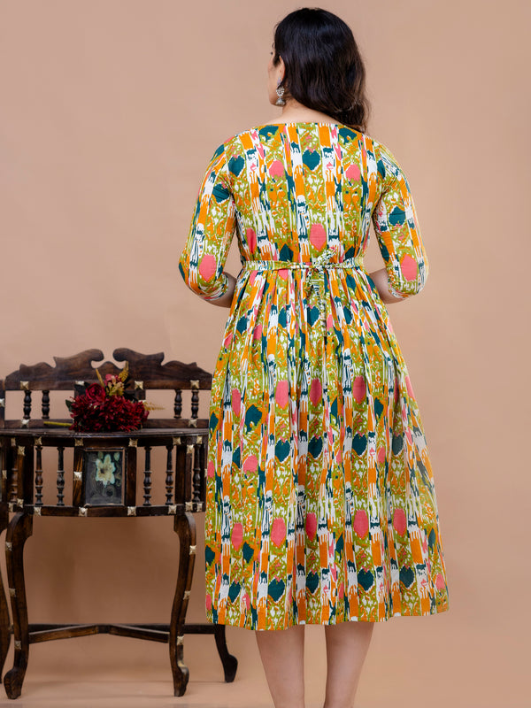 Women's Cotton Floral Maternity Feeding Dress with Zipper