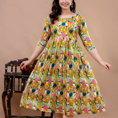 Women's Cotton Floral Maternity Feeding Dress with Zipper