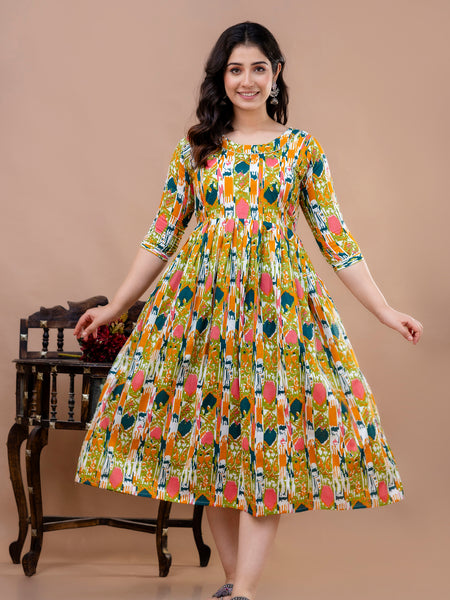 Women's Cotton Floral Maternity Feeding Dress with Zipper