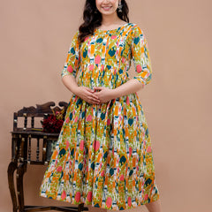 Women's Cotton Floral Maternity Feeding Dress with Zipper