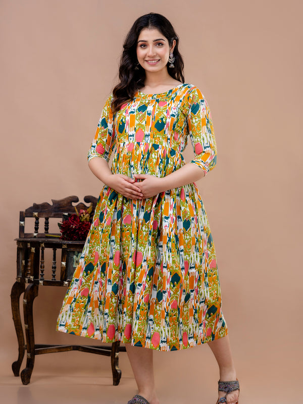 Women's Cotton Floral Maternity Feeding Dress with Zipper