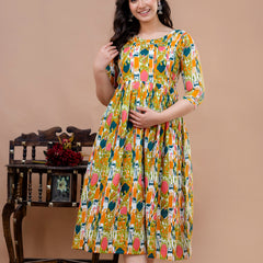 Women's Cotton Floral Maternity Feeding Dress with Zipper