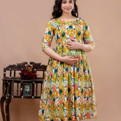 Women's Cotton Floral Maternity Feeding Dress with Zipper