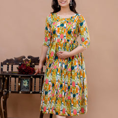 Women's Cotton Floral Maternity Feeding Dress with Zipper