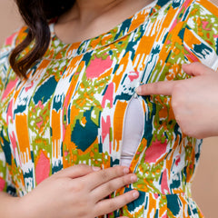 Women's Cotton Floral Maternity Feeding Dress with Zipper
