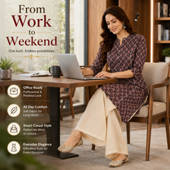 Women's Coffee Floral Print Cotton A-Line Kurta