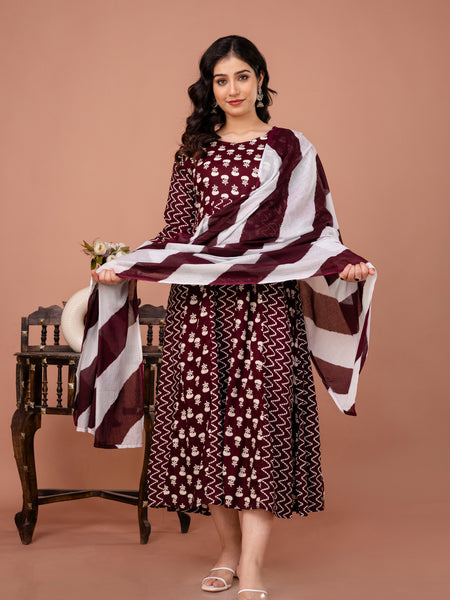 Women's Rayon Anarkali Kurta Set With Dupatta