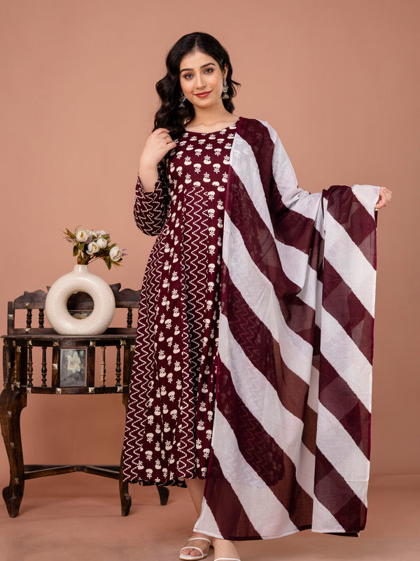 Women's Rayon Anarkali Kurta Set With Dupatta