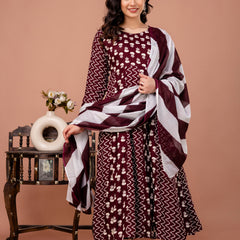 Women's Rayon Anarkali Kurta Set With Dupatta