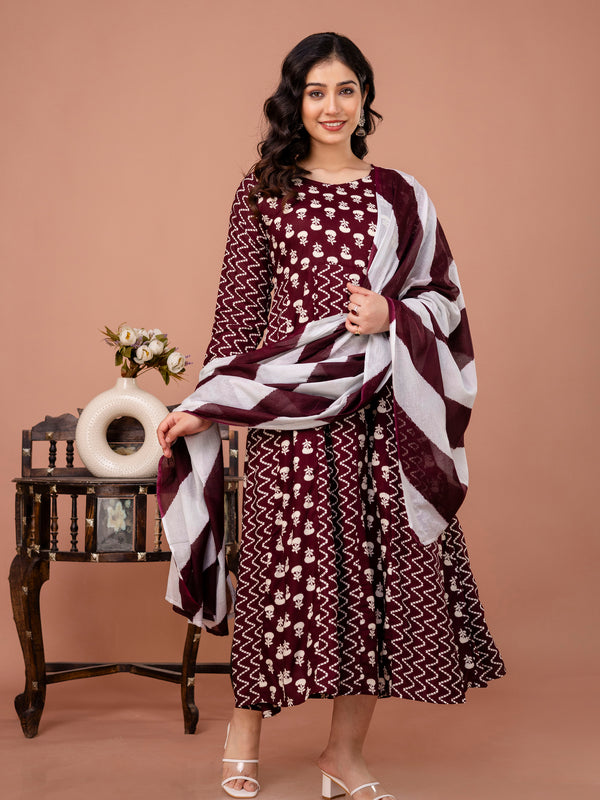 Women's Rayon Anarkali Kurta Set With Dupatta