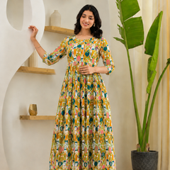 Abstract Print Nursing Dress with Zipper