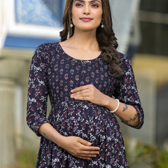 Women's Cotton Floral Maternity Feeding Dress with Zipper