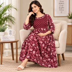 Women’s Maroon Ethnic Floral Print Maternity